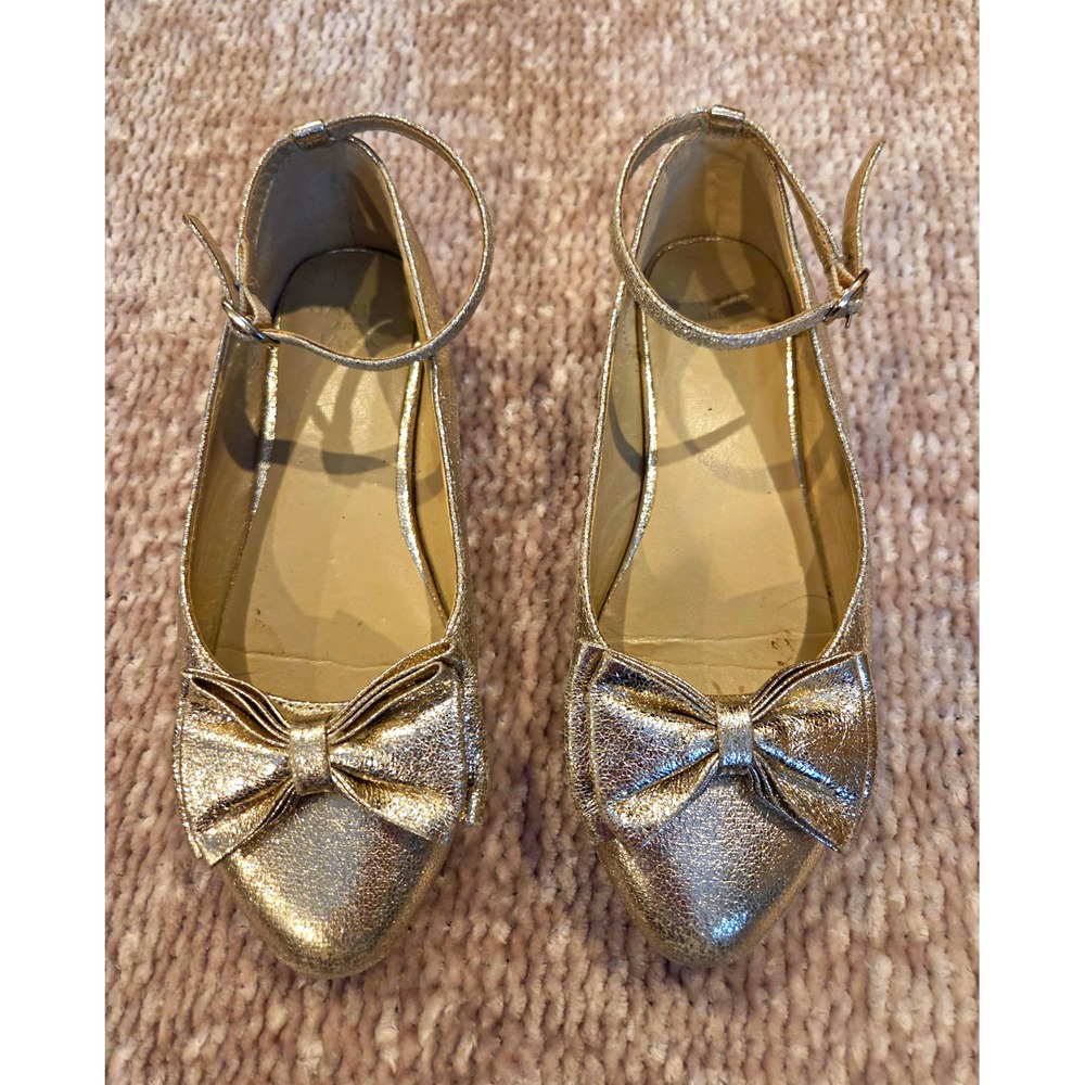 Janie and Jack Girls Gold Bow Buckle Ankle Strap Mary Jane Flats US 13